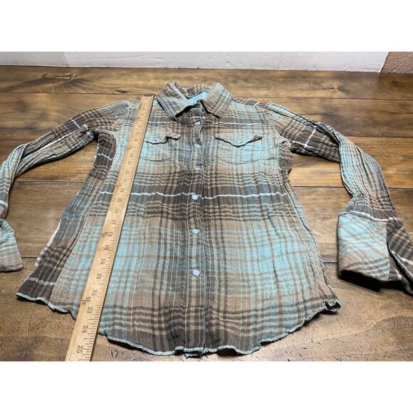 Tasha Polizzi Blouse Small Pearl Snap Button Western Shirt Flare Sleeves - Picture 9 of 11